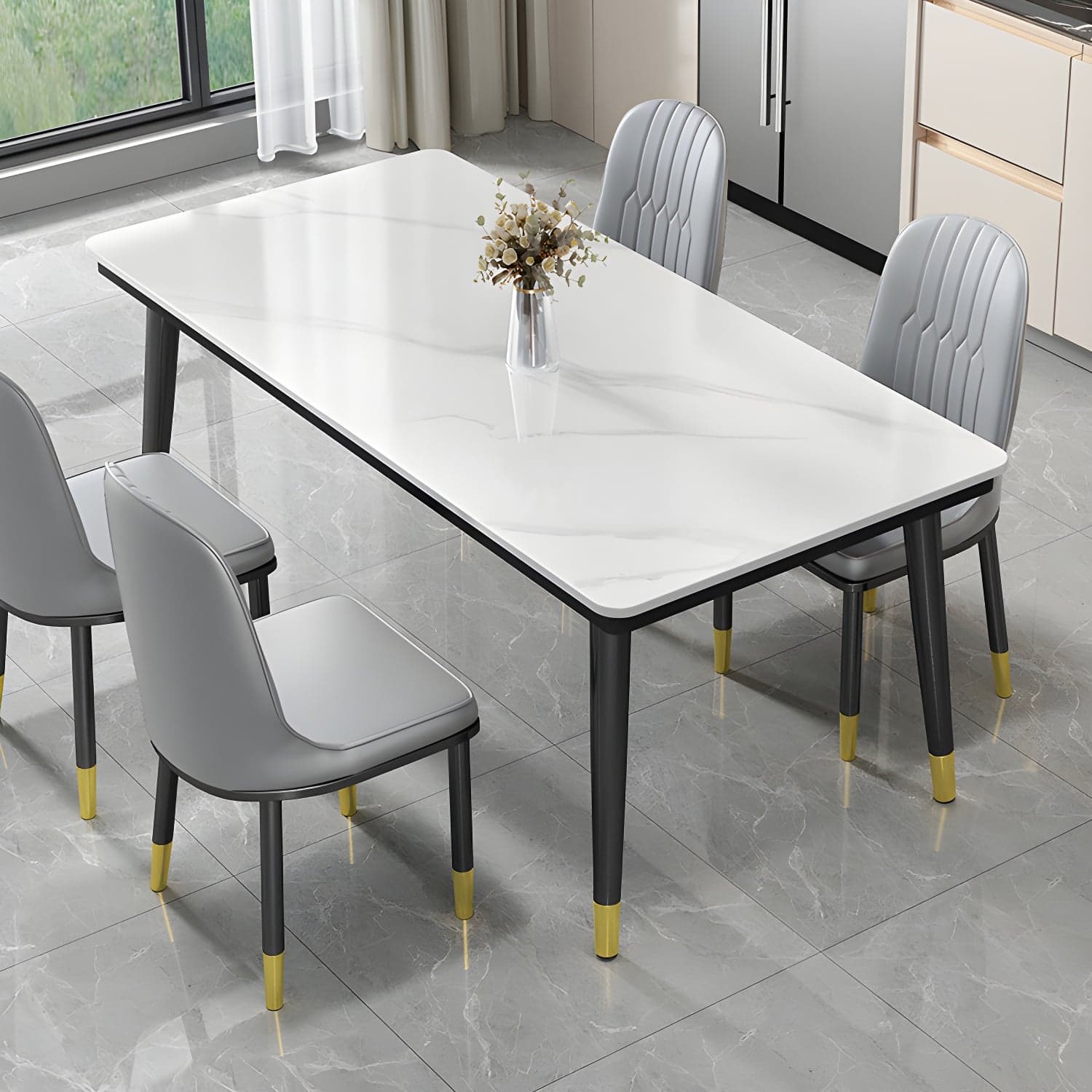 Industrial Standard Rectangle Shape Dining Table Sintered Stone Top Dining Table for Kitchen thumbnail 3