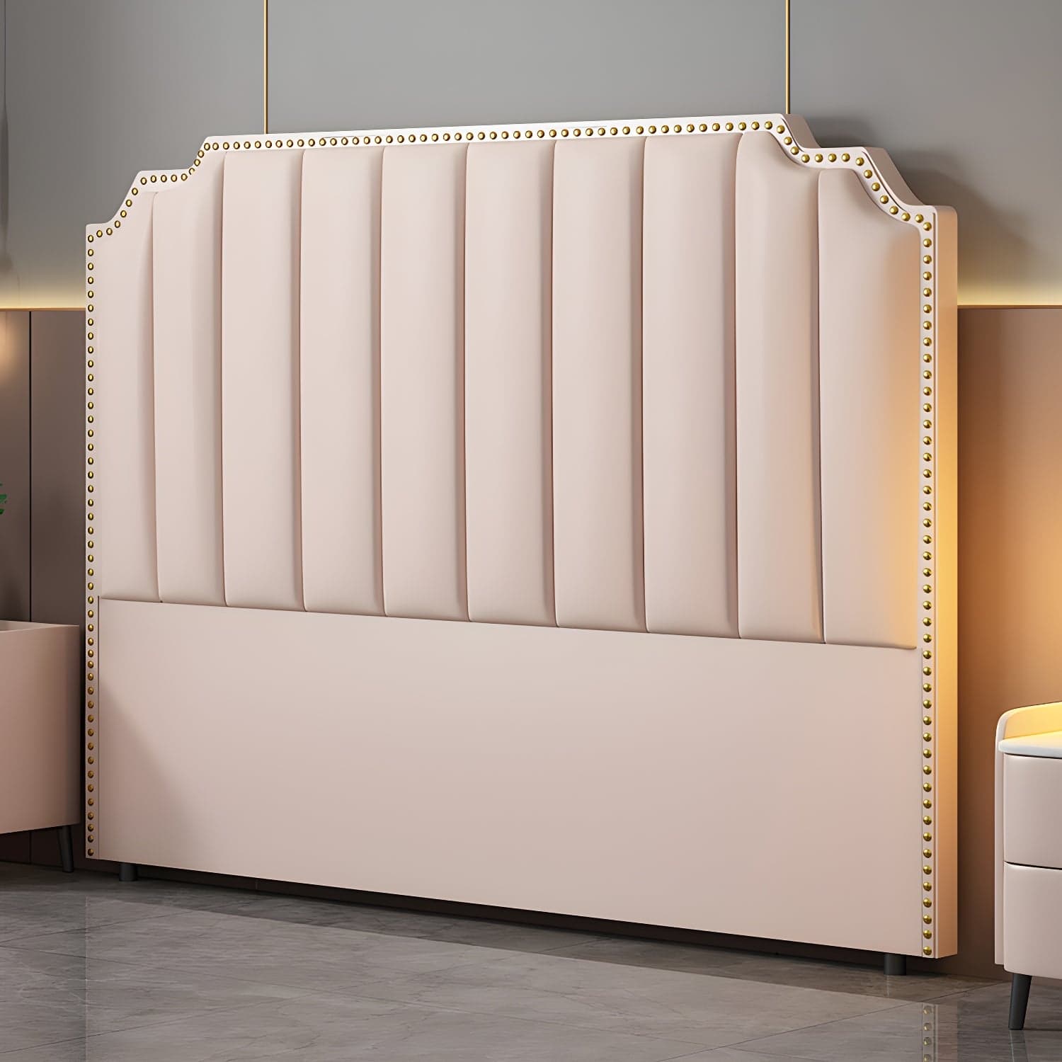 Modern Wood Panel Headboard Upholstered Sponge Fully in Lavish Gray Colors with Elegant Legs thumbnail 8