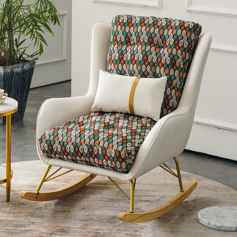 Ergonomic Stationary Round Arm Living Spaces Rocking Chair with Rear, Winged-back Chair thumbnail 7