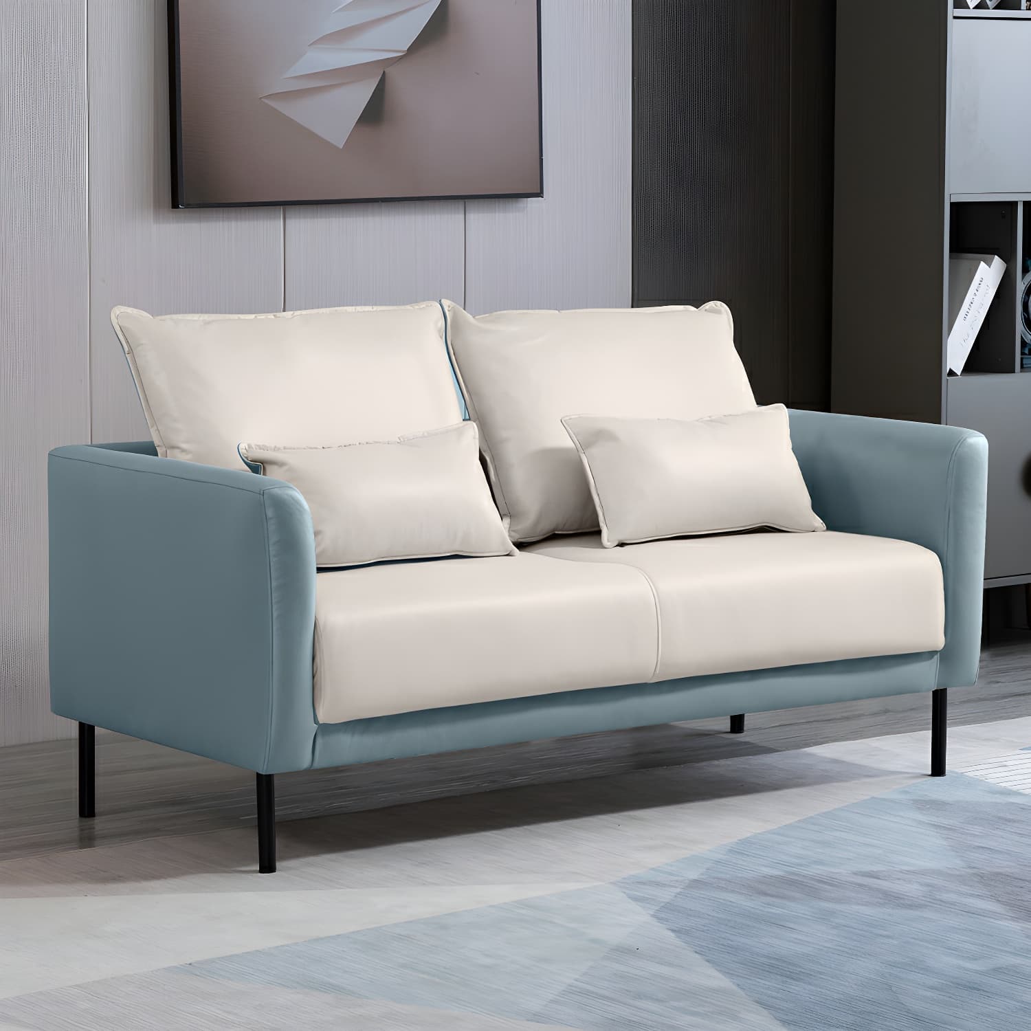 Scandinavian Faux Leather Seats 2 Loveseat with Tuxedo Arm and Stain Resistant Feature thumbnail 2