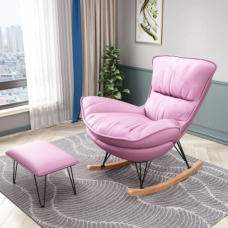 Indulgent Modern Upholstered Rocking Chair with Ottoman Perfect for Relaxation in Natural Wood Tone thumbnail 8