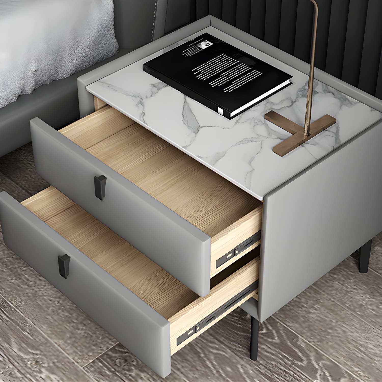 Solid Wood Bedside Table, Modern 2 - Drawer Stone Top Nightstand thumbnail 16