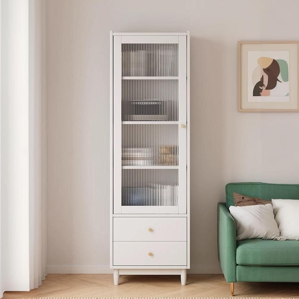 Scandinavian Solid Wood Accent Cabinet with Glass Door, 1 Cabinet and 2 Drawers for Living Room thumbnail 6
