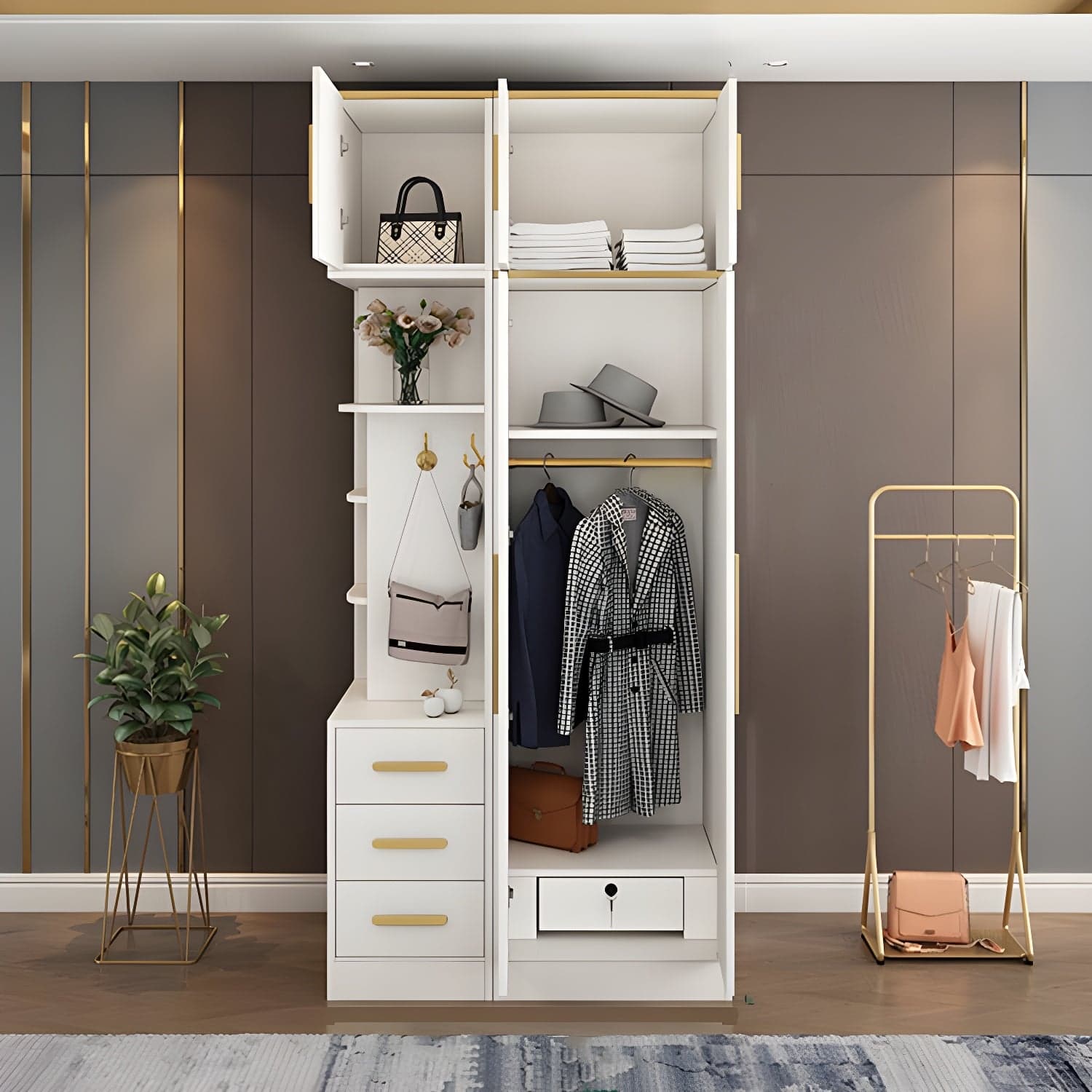 Contemporary Style Wardrobe Wooden Wardrobe Closet with Drawer thumbnail 13