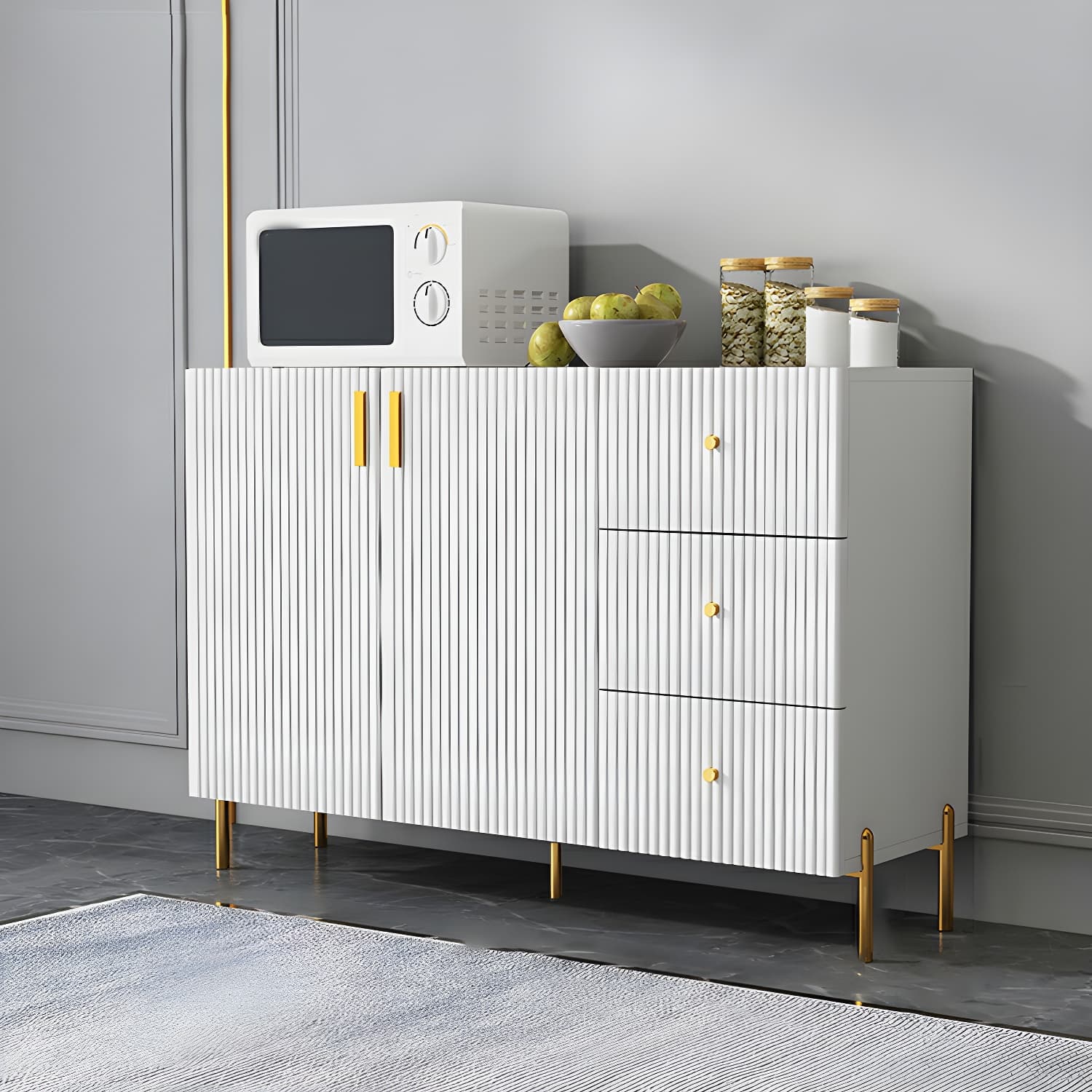 Living Room Glam Faux Wood Sideboard with Shelves and 3 Drawers thumbnail 5