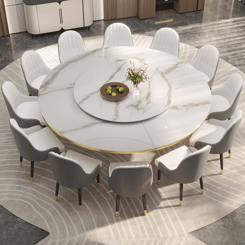 Minimalist Rounded Dining Table Set with Stump Base and Enclosed Back in White, Rotatable thumbnail 1