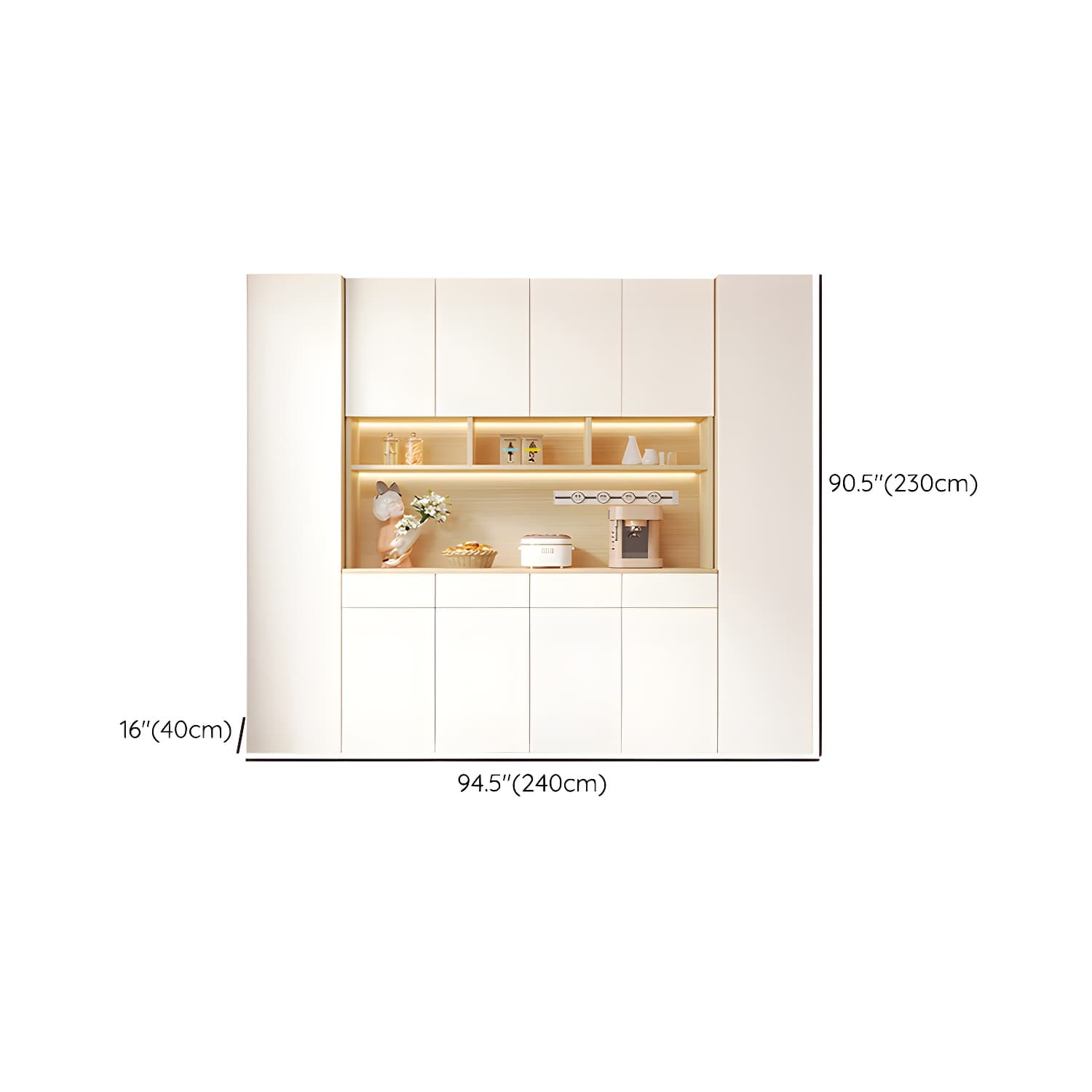 Scandinavian White Wood Buffet Sideboard Cabinet with Cabinets and Shelves thumbnail 20