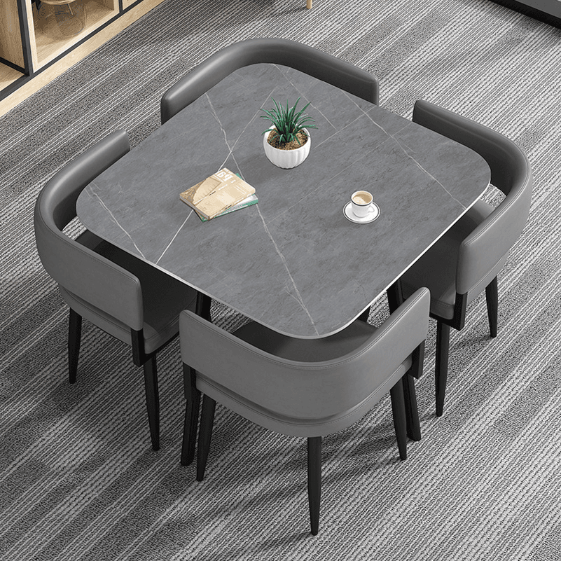 Circular Dining Table Set with a Slate Tabletop in White/Gray/Coal, Back and Cushion Chair for Dining Table for 4 in a Simple Style thumbnail 6