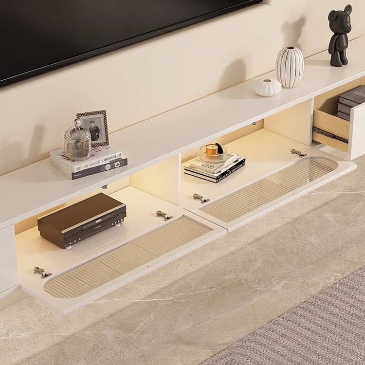 Beige Wood TV Stand with Drawers and Cabinet for Modern Style thumbnail 7