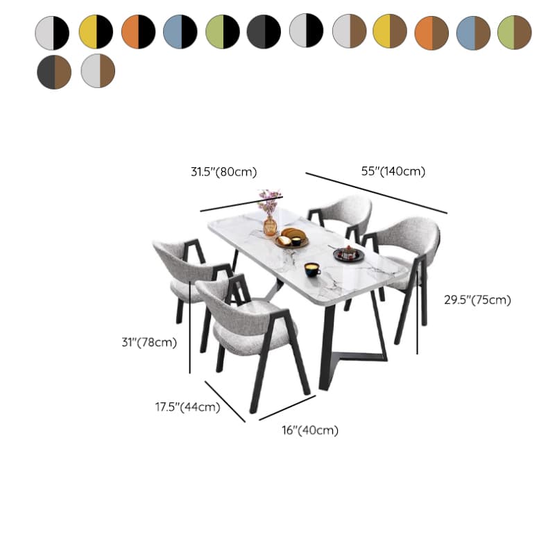 Dining Table Set with Sleighing Recycled Wood Fixed Table and Padded Chair with Back and Armrest, 5-piece thumbnail 16