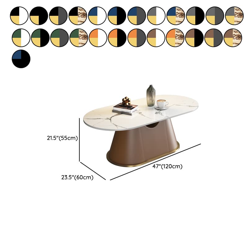 Glam Oval Stone Coffee Table with Pedestal Chrome Base - Scratch Resistant thumbnail 13