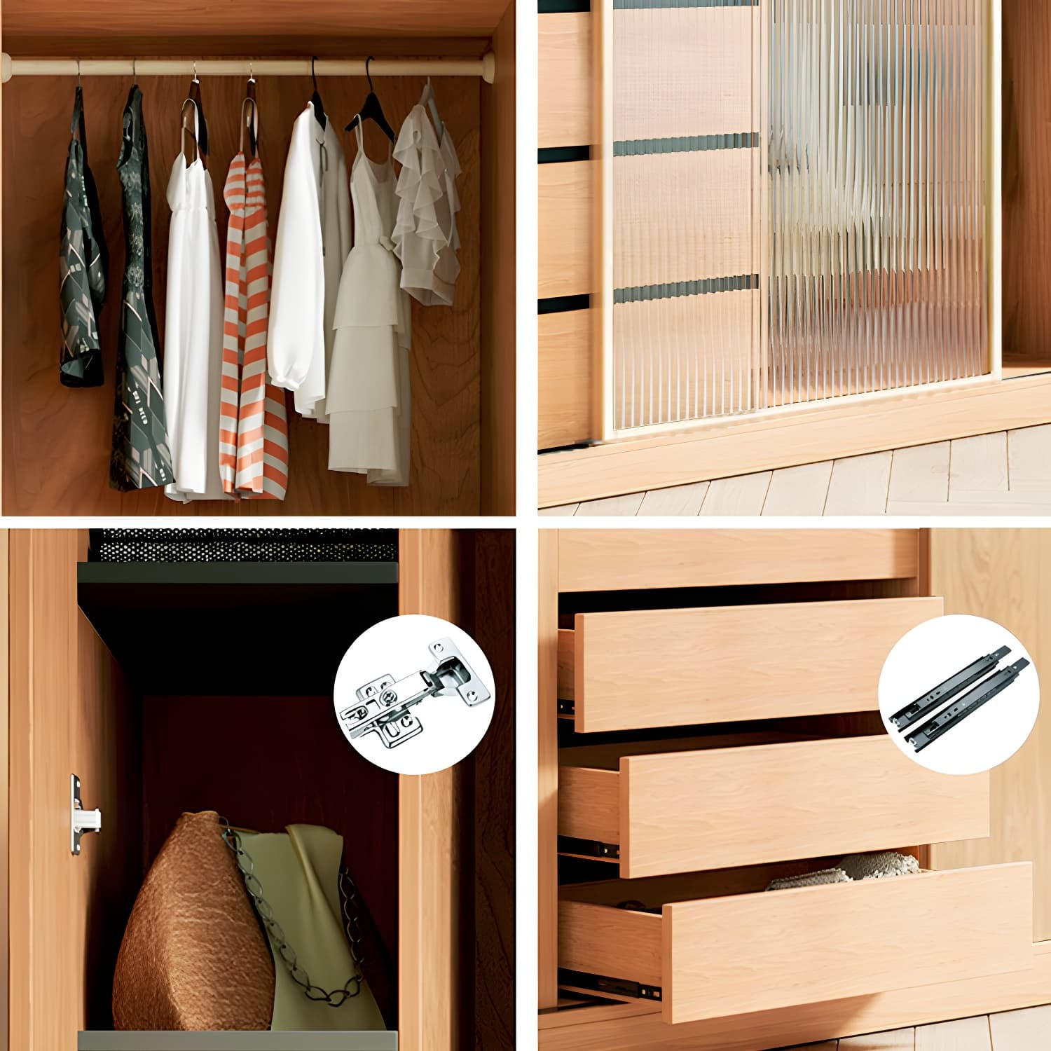 Engineered Wood Wardrobe Armoire with Drawer Modern Wardrobe Closet thumbnail 7
