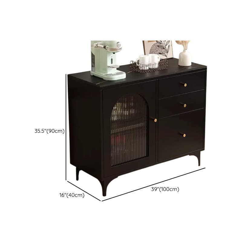 Narrow/Standard Coal Sideboard in Wood with Hutch, Glass Doors and Flexible Shelf in a Modern Style, 3 Drawers Included/Not Included thumbnail 9