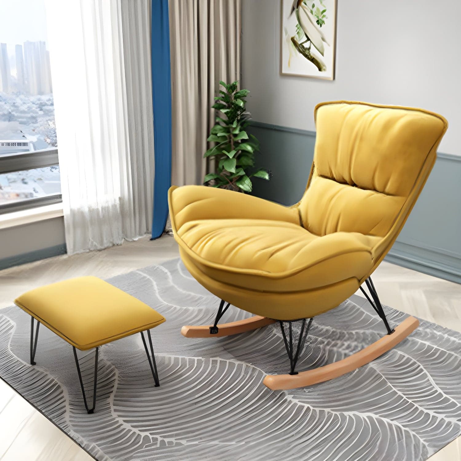 Modern Rocking Chair Metal Frame Doll Cotton Filling Cushion Wingback Rocker Chair thumbnail 4
