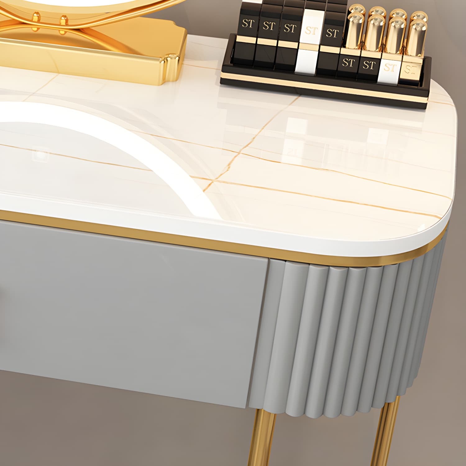 Lighted Mirror Makeup Vanity Storage Box Vanity Dressing Table for Bedroom thumbnail 11