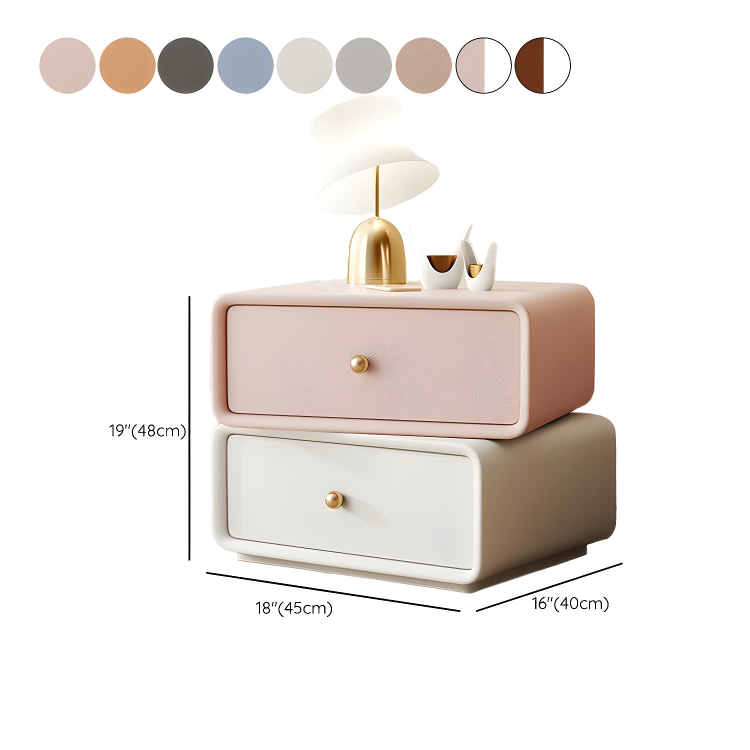 Modern Wood Nightstand with 2 Drawers - Faux Leather Countertop - Small and Stylish thumbnail 22