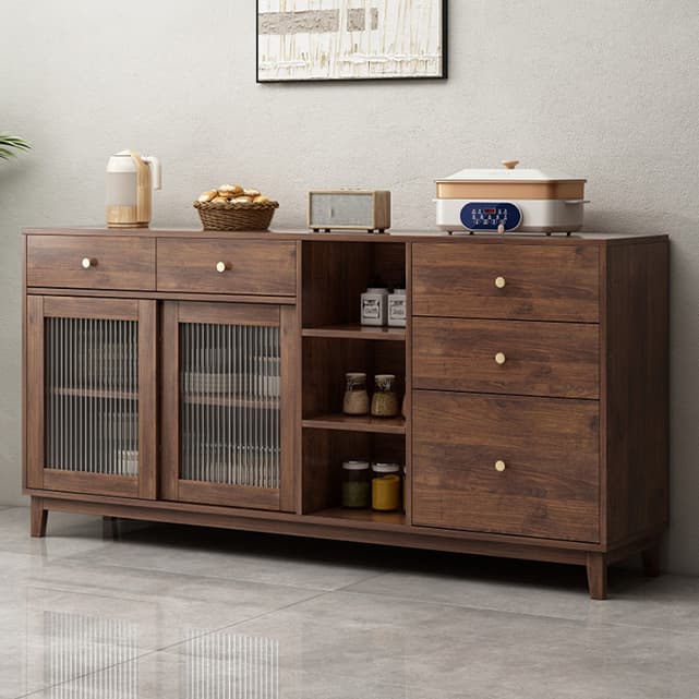 Contemporary Wood Buffet with Glass Doors and 3 Storage Drawers thumbnail 6