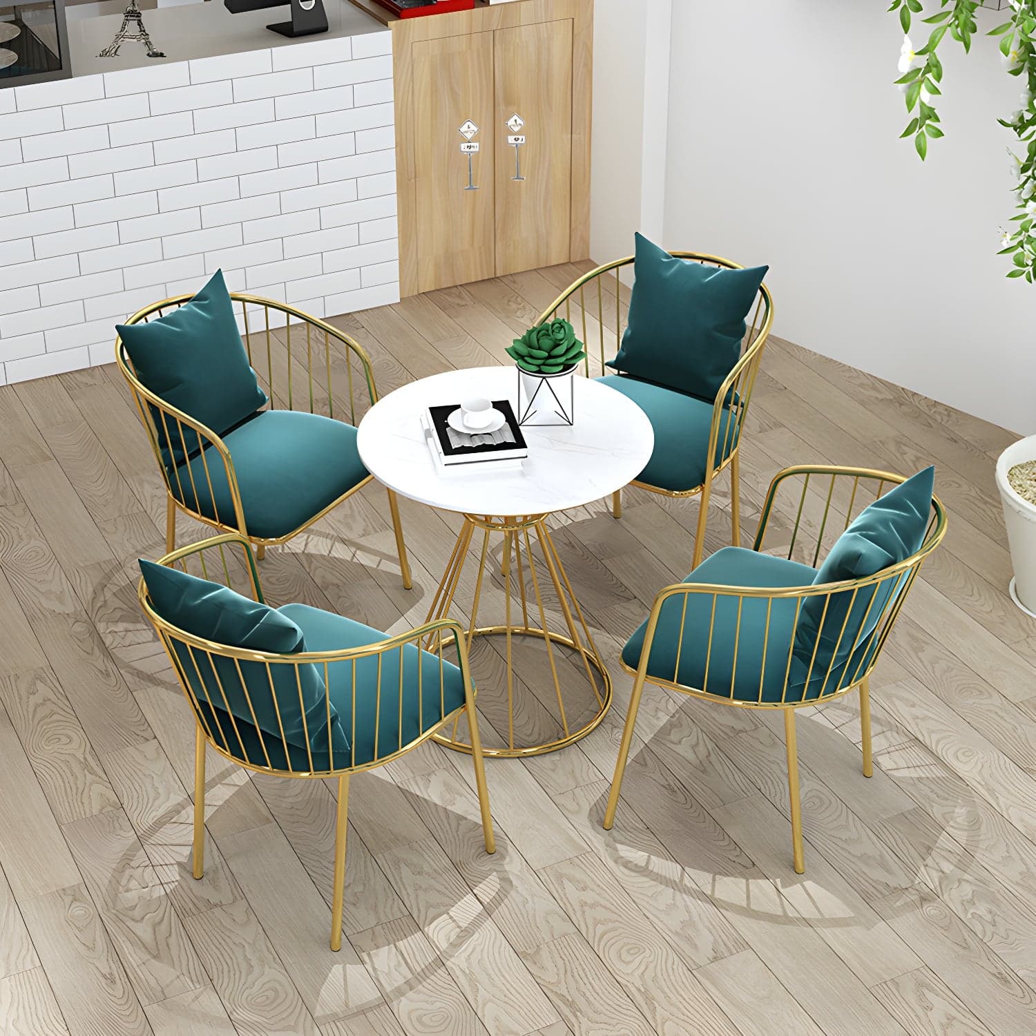 Sintered Stone Dining Table Traditional Luxury Dining Table with Gold Base thumbnail 3