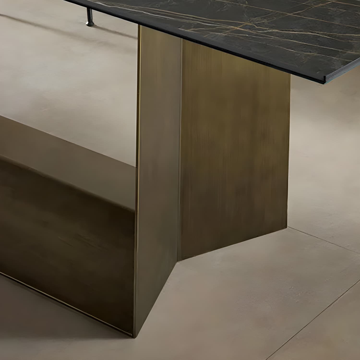 Rectangle Stone and Metal Dining table Modern Trestle Base Dining Table thumbnail 8
