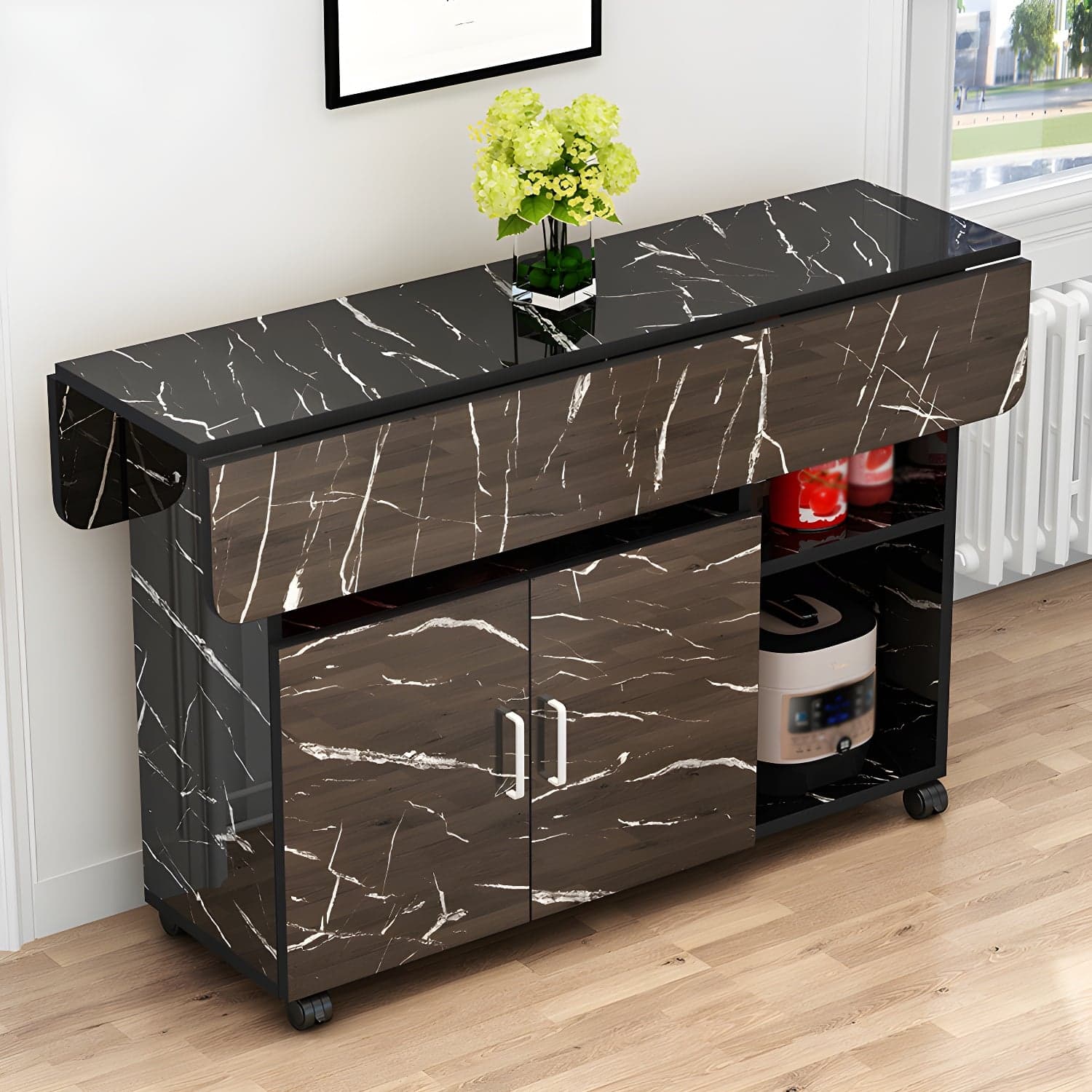 Manufactured Wood Contemporary Table Rectangular Wood Top Table with Drop Leaf thumbnail 3
