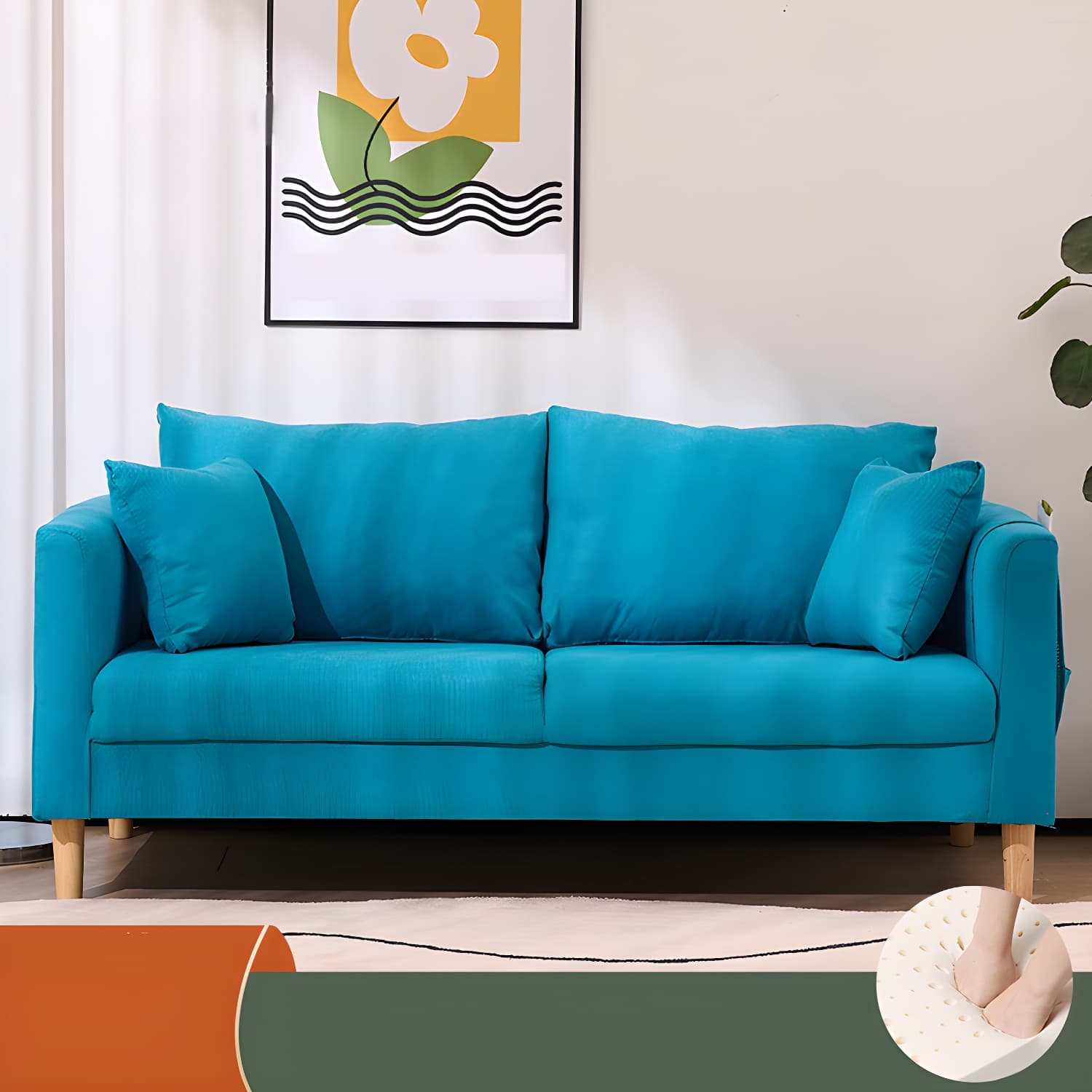 21.25" High Sofa with 2 Pillows Velvet Tuxedo Arm Sofa with Storage thumbnail 3