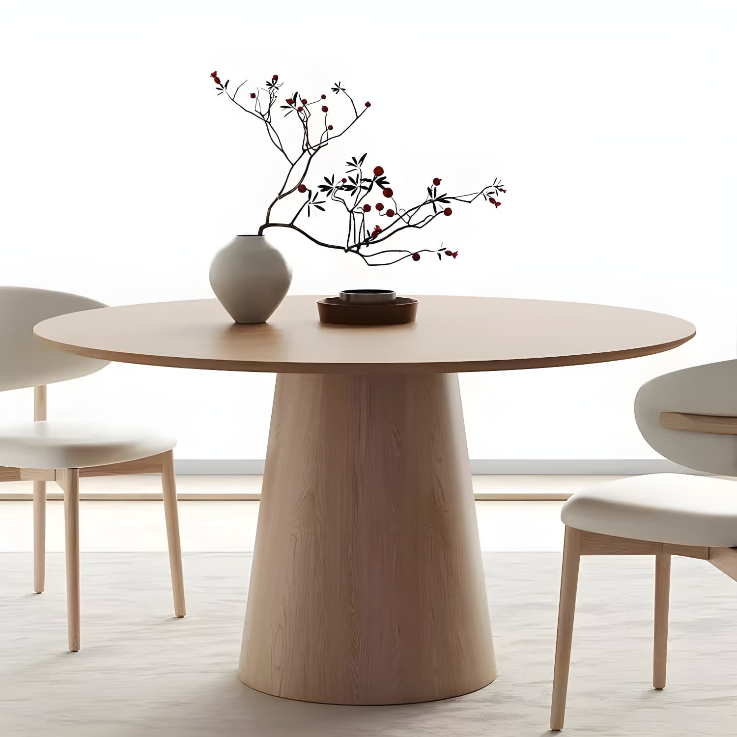 Solid Wood Round Top Dining Table Set with Cushioned Chair for Home thumbnail 6