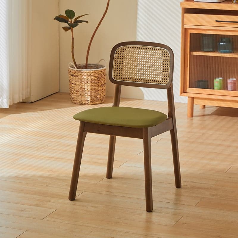 Leatherette/Wood/Rattan Entwined Balanced Armless Chair with Uncovered Back and Timber Legs in Sepia/Ink/Wood Color in a Scandinavian Style thumbnail 12