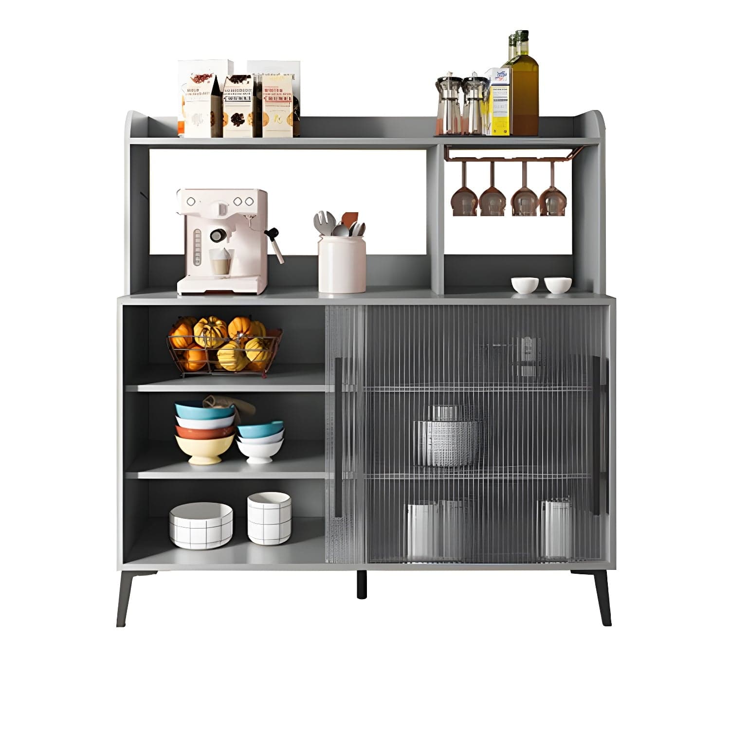 Contemporary Engineered Wood Glass Door Sideboard with Shelf for Dinging Room thumbnail 4