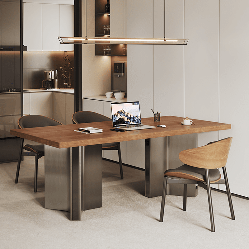 Dining Table Set with Ash Wood Top, Two-sided Pedestal Base, Padded Chair with Back for 6 People/4 People in Auburn thumbnail 5
