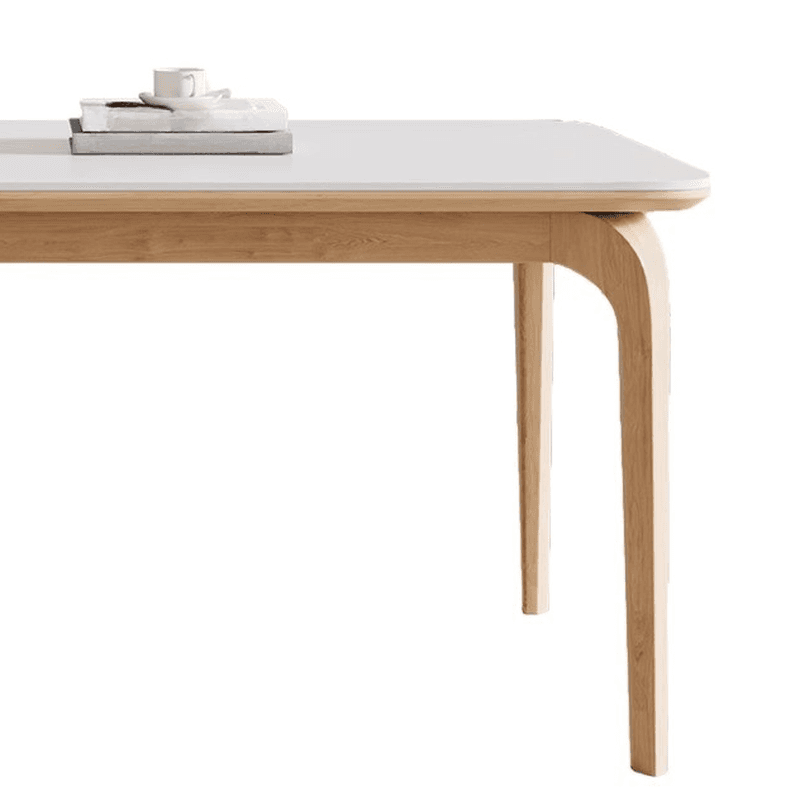 Dining Table Set with Slate Stone Fixed Table, Padded Chair Back for 6 People in White thumbnail 3