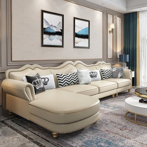 Glam Eco-Leather Flared Arm Sectional Sofa in Large Size with Nailhead Trim thumbnail 7