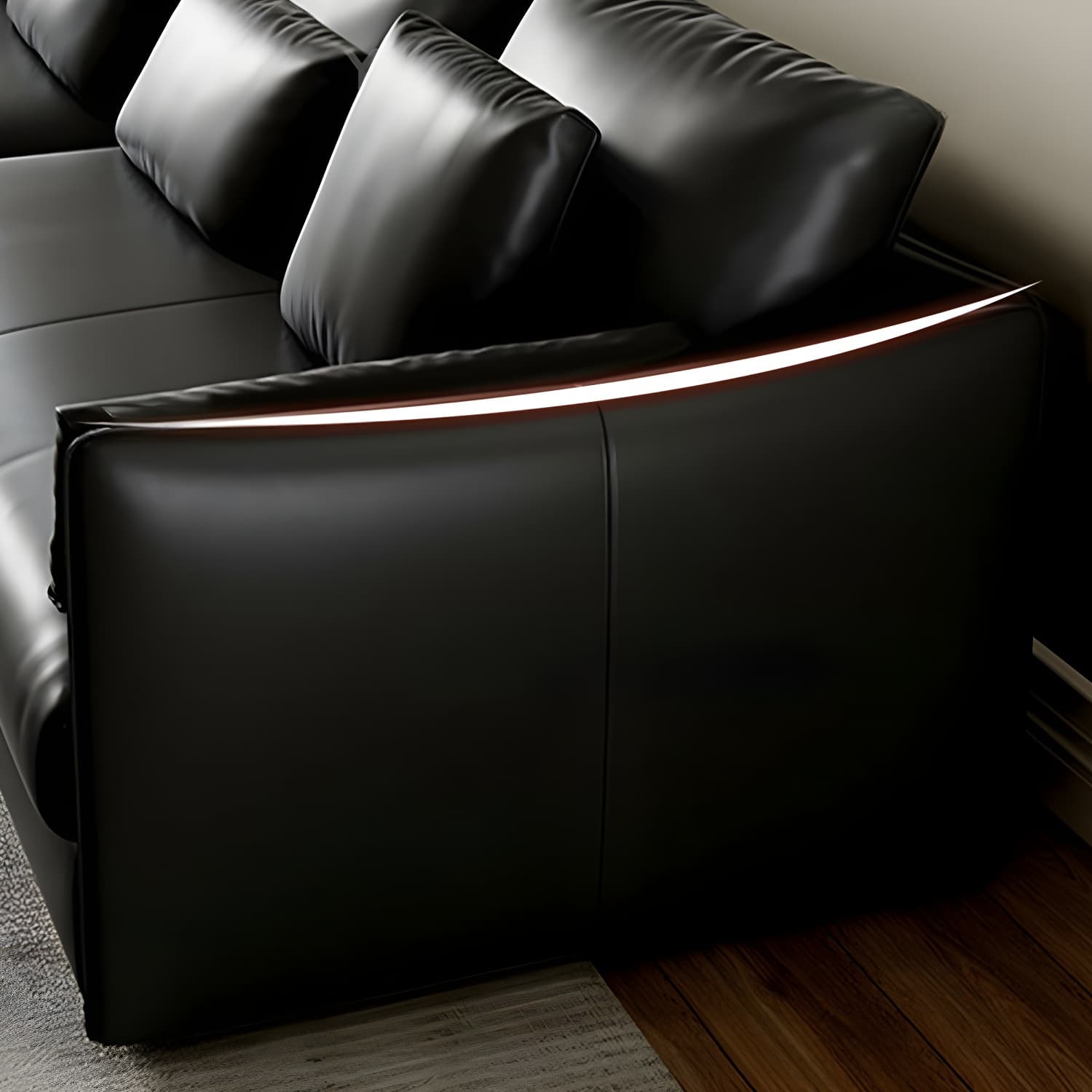Modern Genuine Leather Sectional Sofa in Black with Recessed Arm thumbnail 8