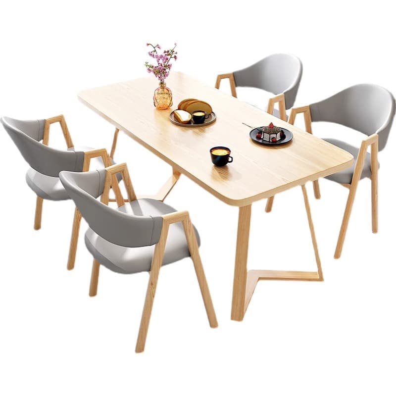 Dining Table Set with Sleighing Recycled Wood Fixed Table and Padded Chair with Back and Armrest, 5-piece thumbnail 11
