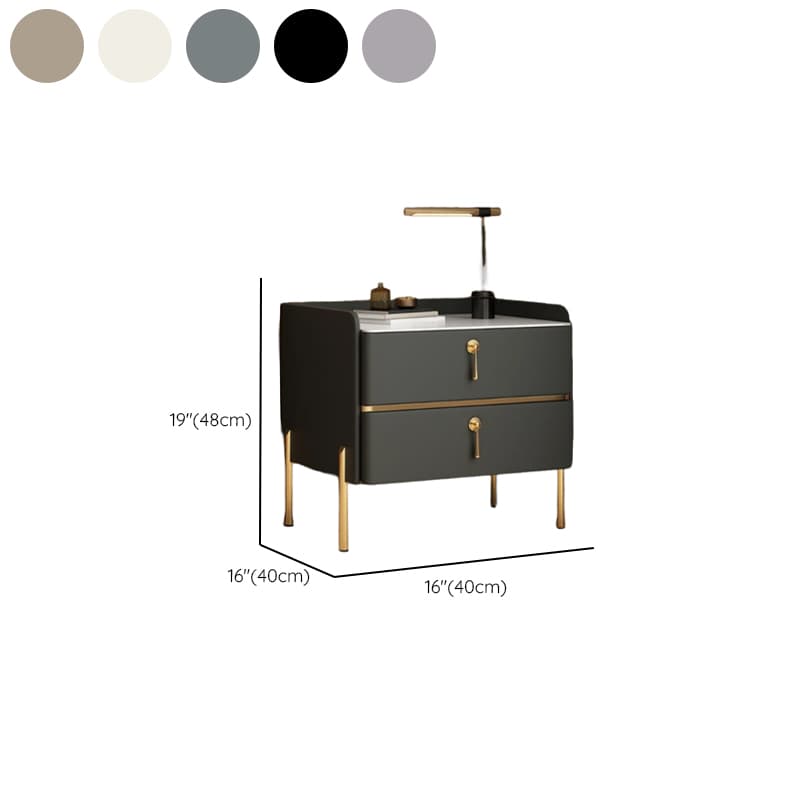 Stylish/Art Deco Drawer Storage Nightstand with 2 Drawers, Stone Countertop, and Leg thumbnail 12