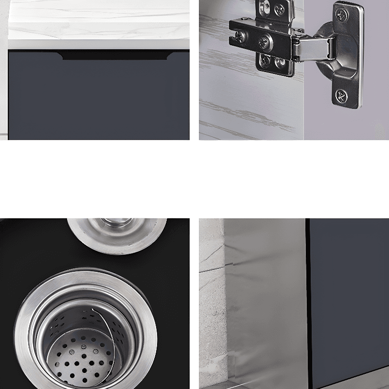 Grey Simple Sideboard with Standard/Narrow Size, 1 Shelf, Sintered Stone Countertop, and Multiple Doors Larder Storage thumbnail 4
