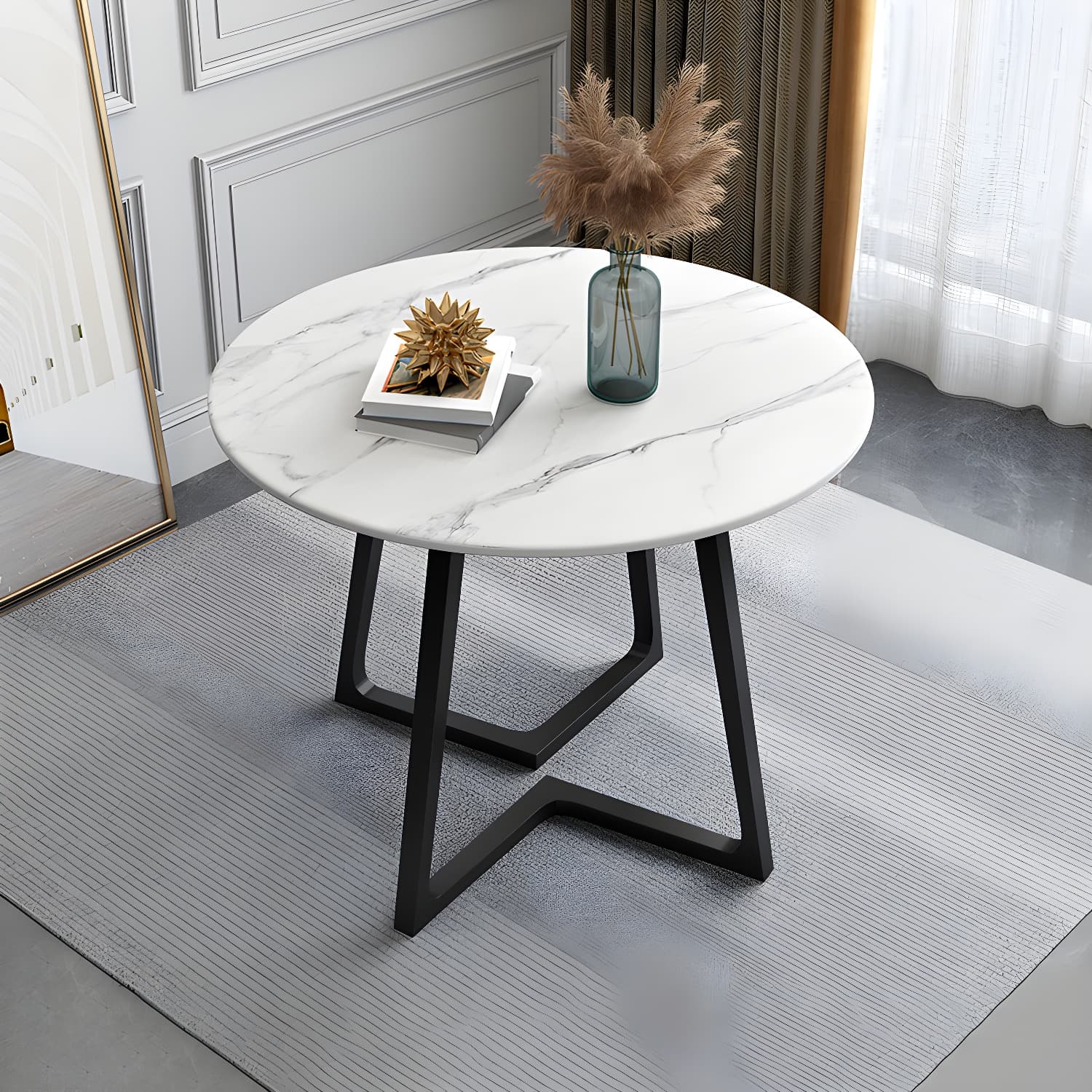 Contemporary Round Dining Table Sintered Stone Dining Table for Dining Room thumbnail 4