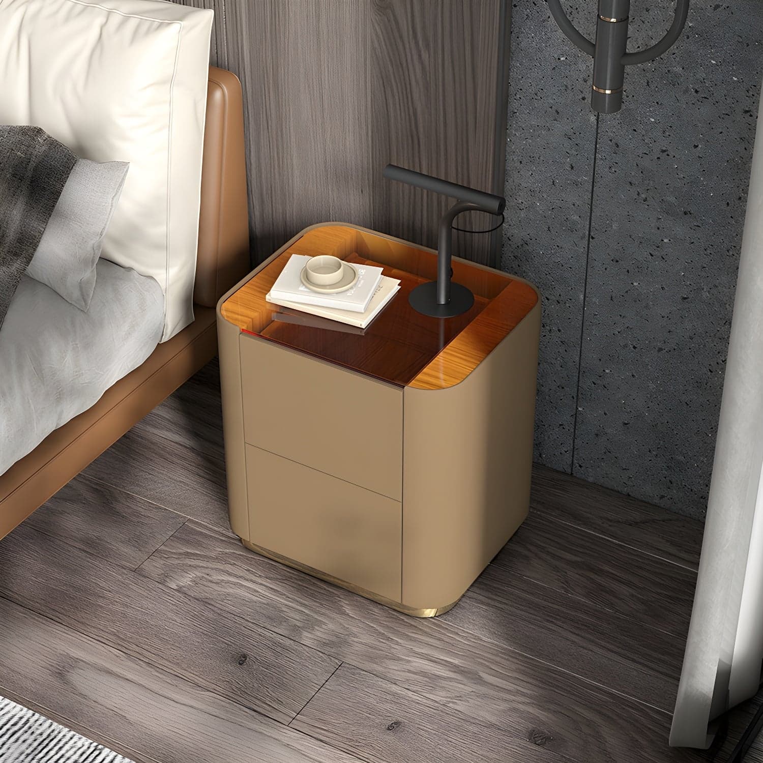 Wooden Nightstand with Tempered Glass 21.65" Tall 2 - Drawer Nightstand thumbnail 3