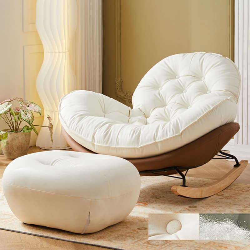 Minimalist Metal Upholstered Indoor Rocking Chair with Ottoman and Spindle Back , Recessed Arm and Natural Wood Finish thumbnail 12