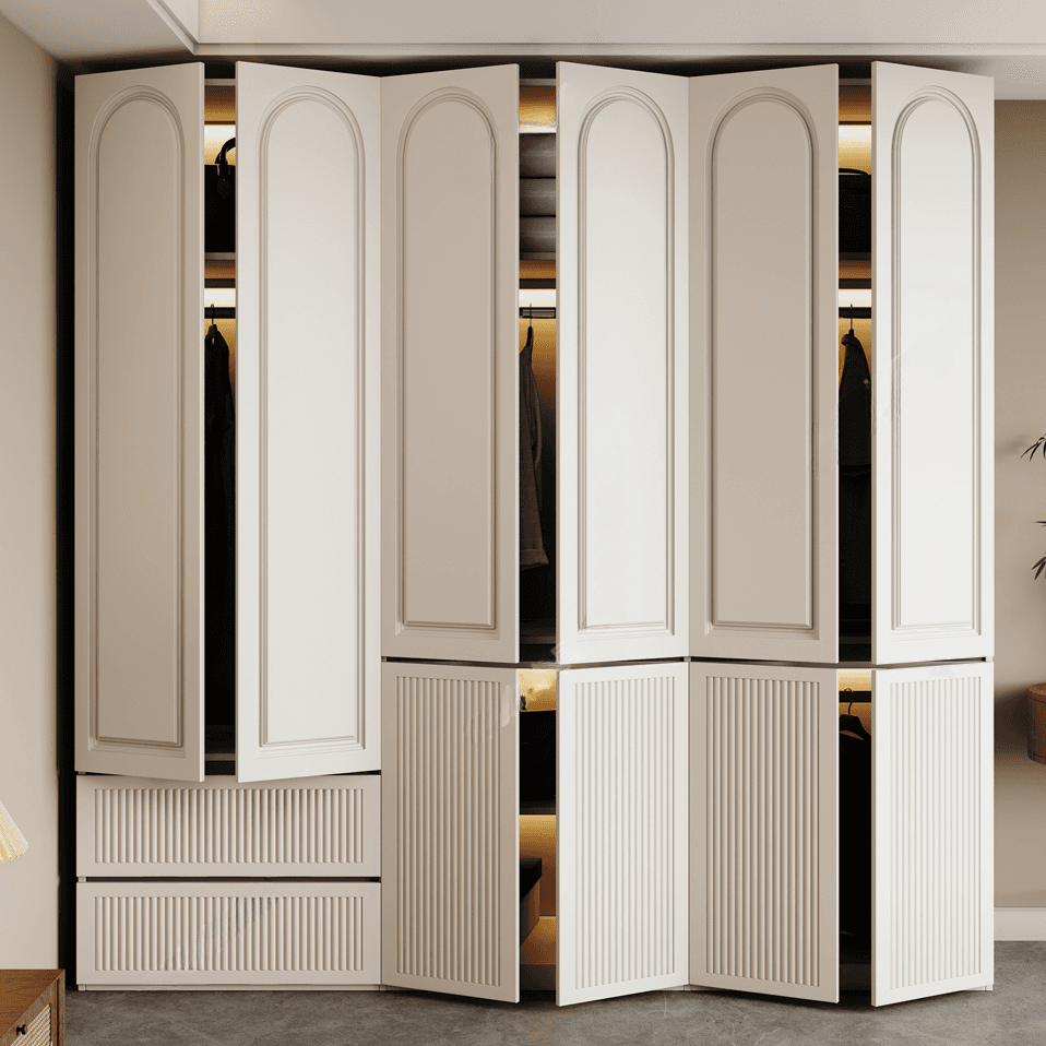 White Minimalist Manufactured Wood Independent Wardrobe Closet with Soft Close Drawer, Soft Close Door, and Interior Shelves thumbnail 2