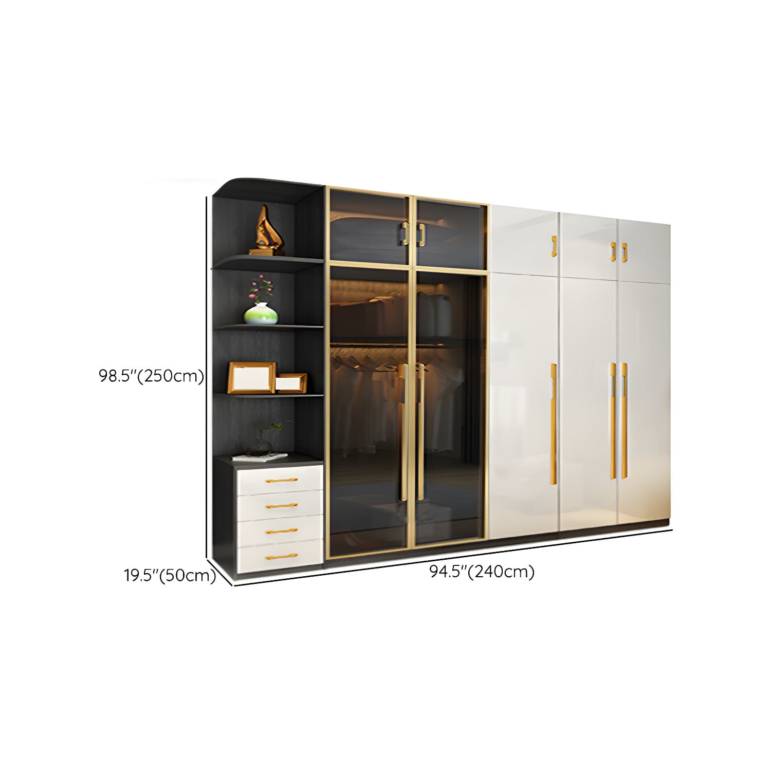 Modern Tempered Glass Doors Wardrobe Wood Frame Wardrobe without Light thumbnail 30