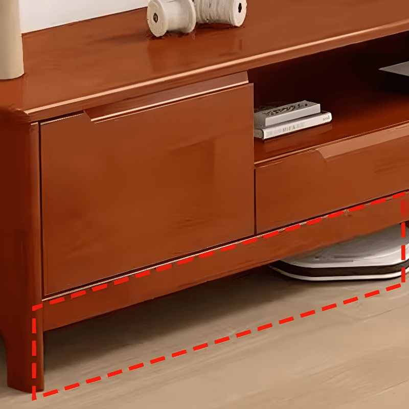 Modish Pine Wood TV Stand with Shelf, 2 Drawers, 2 Cabinets, and Unenclosed Storage thumbnail 6