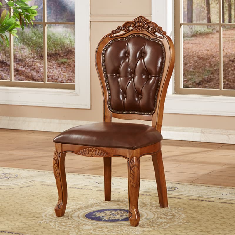 Steady Bordered Leather Upholstered Side Chair/Arm Chair with Wooden Legs and Nailhead Embellishment for Dinette in a Nordic Style thumbnail 1