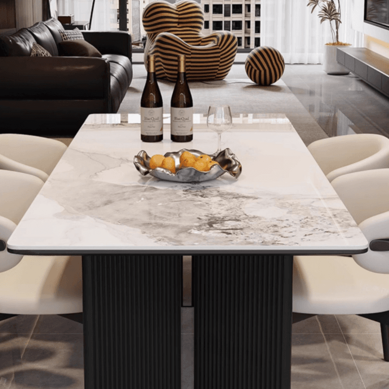 Dining Table Set with Rectangular Slate Stone Top and Two-sided Pedestal, Featuring Padded Chair with Back, 5-piece in White thumbnail 5