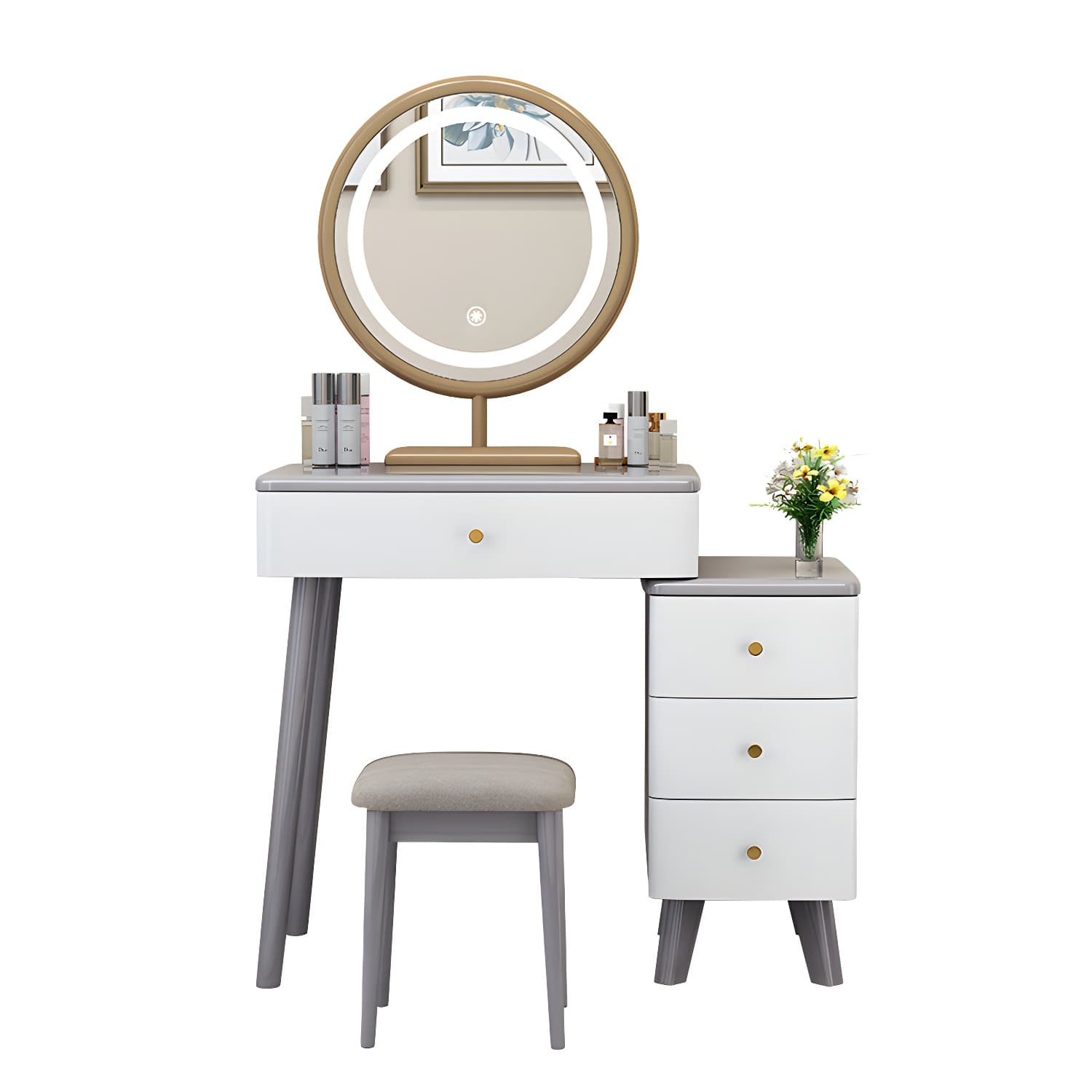 Solid Wood Makeup Vanity Desk Modern Makeup Vanity Desk Table with 4 Drawers thumbnail 7