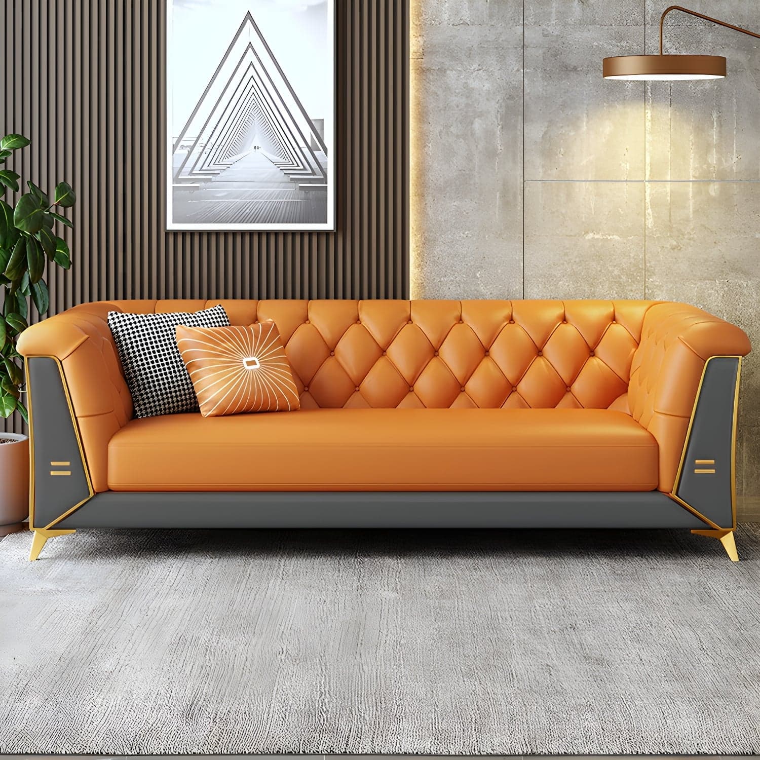 Glam Wood Frame Standard Sofa with Tuxedo Arms in Solid Color thumbnail 4