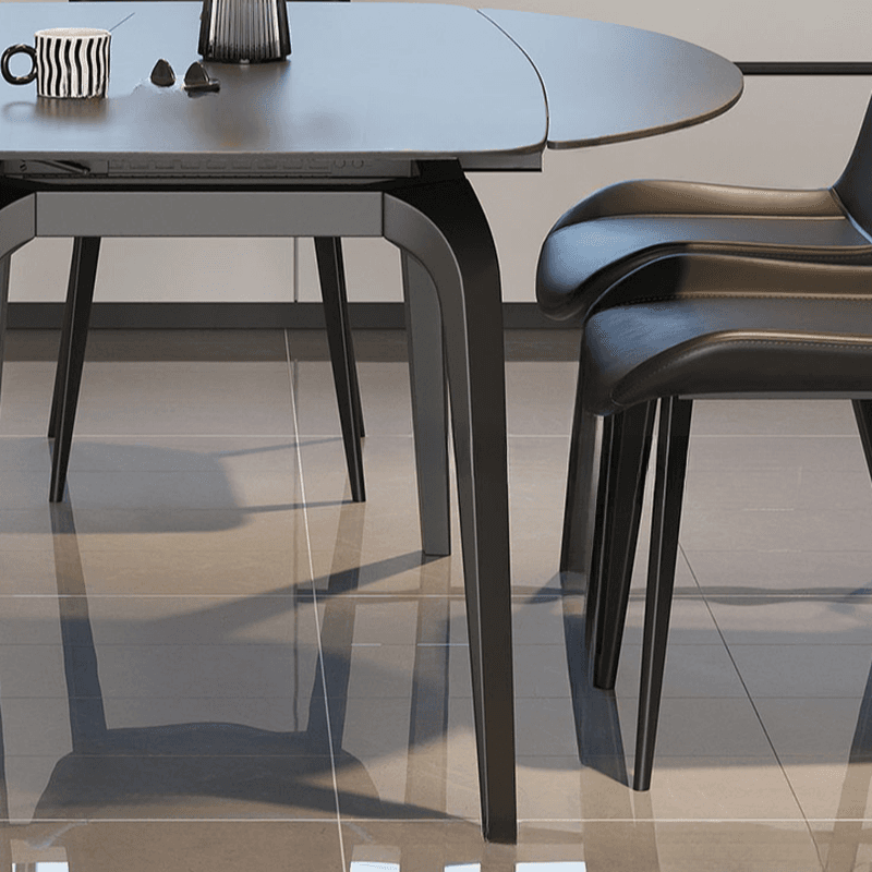 Dining Table Set with Slate Stone Top, Fold-away Leaf, Padded Chair with Back for 6 People in Midnight Black thumbnail 5