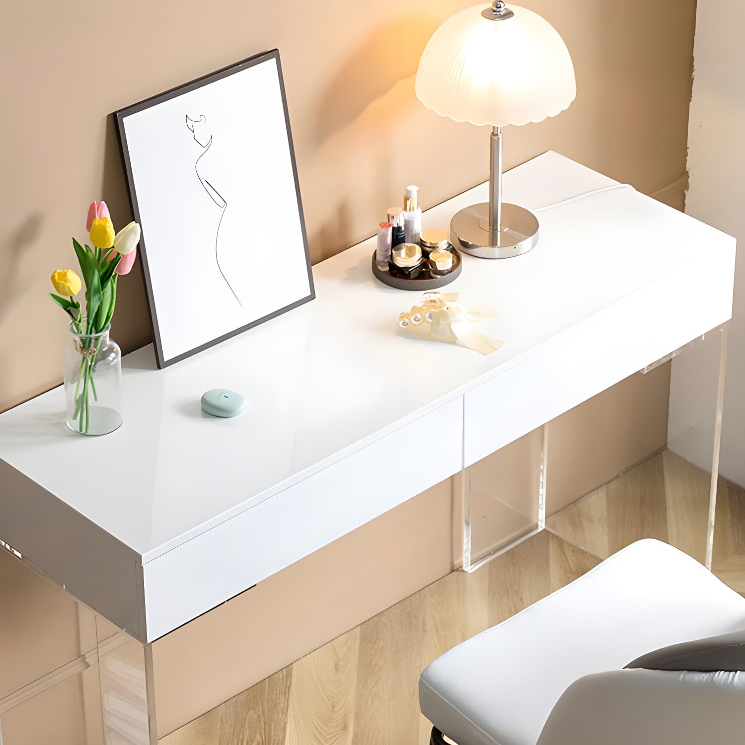 Contemporary Acrylic Vanity Desk 2-Drawer Vanity Dressing Table thumbnail 11
