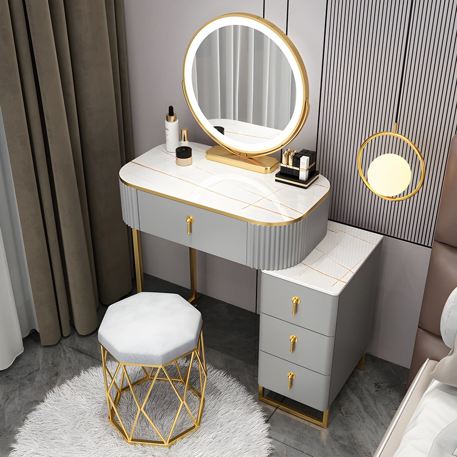 Gold Base Makeup Counter 15.74" Wide Vanity Tables with Storage Drawers thumbnail 4