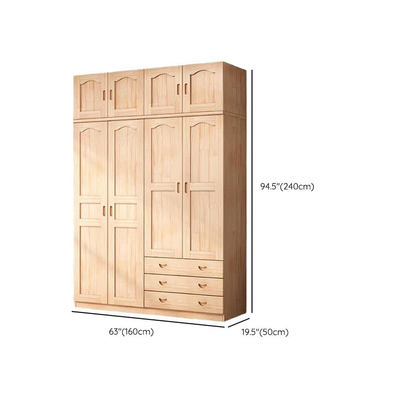 Natural Finish Minimalist Pine Wood Cabinet Armoire with 3-Drawer, Interior Shelves, and Clothing Rod thumbnail 14