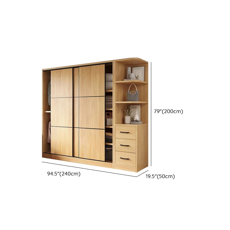Natural Finish Modern Timber Self-supporting Wardrobe with Soft Close Drawer, Soft Close Door, and Clothing Rod thumbnail 19